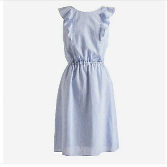 J. Crew Dresses & Skirts - J. Crew linen striped ruffle shoulder dress